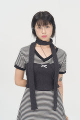 RIBBON KNIT TUBE TOP (CHARCOAL)