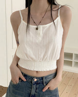 コットンボタンバンディングクロップドキャミソール/Waiben Cotton Button Banding Cropped Sleeveless