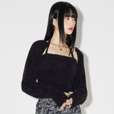 Ribbon Terry Bolero Set [BLACK] (6638364721270)