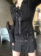 ストラップスリットカラーリボンTシャツ / Strap slit collars ribbon T-shirt