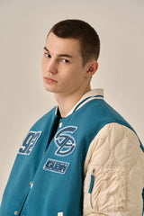 QUILTING POINT VARSITY JACKET - BLUE