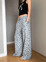 Vintage flower banding casual pants