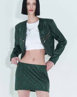フォーレザーローライズミニスカート / Faux-Leather Low Rise Mini Skirt _ Green