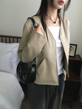 TF ノーカラーVショートレザージャケット