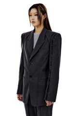 LEATHER LINE TAILORED JACKET (CHARCOAL) (6654719623286)