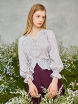 レースボタンパフブラウス / Lace Button Puff Blouse (2colors)