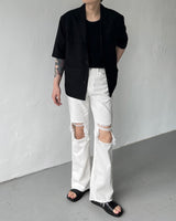 SI linen short-sleeved three-button jacket (2 colors)