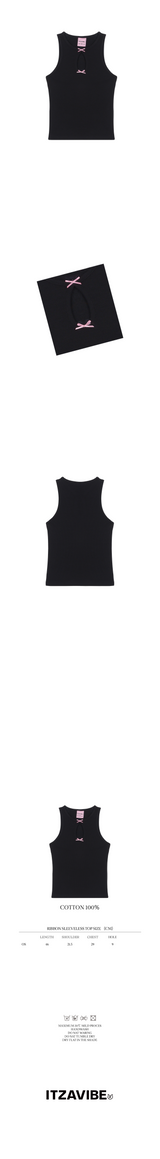 リボンスリーブレストップ / RIBBON SLEEVELESS TOP_BLACK