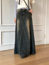Ito Sand Washed Wide Maxi Denim Skirt