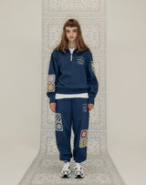 GRANNY SQUARE HALF ZIP UP SWEATSHIRT NAVY (6691434201206)