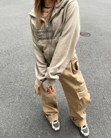 クロップドットフードジップアップ / Crop dot hood zip-up