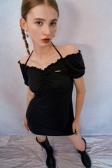HIDE Shirring Halter Dress (Black) (6570999152758)