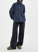 ケーブルハイネックジップアップカーディガン / Cable high neck zip-up cardigan (6color)
