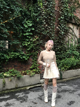 High-Waist Cutting Damage Pleated Skirt