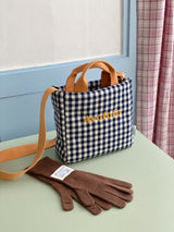 Porto check pattern bag picnic check cotton cloth bag cross shoulder tote bag S size