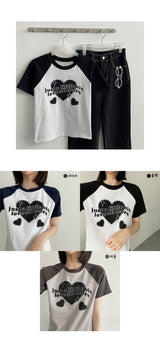 リトルビットハートラグランショートスリーブTシャツ / Little Bit Heart Raglan Short Sleeve T-shirt