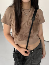 セルビティプリンティングクロップド半袖Tシャツ / Celvity Printing Cropped Short-Sleeved T-Shirt