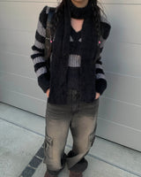 Crop stripe muffler knit set
