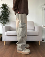 Mud Washing Cargo Denim Pants