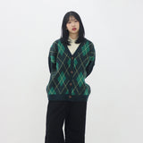 バルキーブラシアンドアーガイルカーディガン/Bulky Brush and Argyle Cardigan_3color