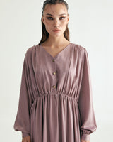 V-NECK CREASE SHIRRING ONEPIECE - INDI PINK (6635995889782)