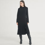 ヘリングボーンスリットロングドレス / Herringbone Slit Long Dress (Black)