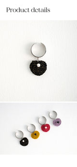 チャビーハートペンダントサージカルオープンリング/Chubby heart pendant surgical open ring (black)