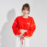 Oversize Line Point Crop Sweat shirt Red (6600739782774)