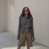 Khaki Toggle Patch Stripe Cardigan