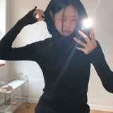 Conet ribbed slim fit inner long sleeve hoodie sweatshirt