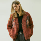 CHIMAYO PATTERN BRUSHED CARDIGAN BRICK