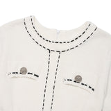 COLOR STITCH POINT KNIT DRESS [IVORY]