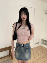リュシアンオールインワンローズレース半袖ボタンダウンTシャツ