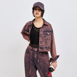 WINE DENIM CROP TRUCKER JACKET