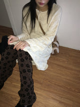 [MADE] Flute Ribbon Strap Punching Wave Knit Dress
