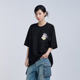 MINI BABY FACE CAT EARPLUG SHORT SLEEVE T-SHIRT BLACK