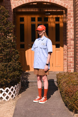 ドントウォーリーハンバーガーユニセックス半袖ワークシャツ / Dont Worry Hamburger Short-Sleeved Unisex Work Shirt