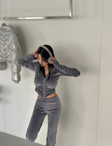 velvet shirring bootcut pants