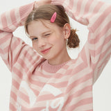STRIPE HEART ROUND NECK KNIT_PINK (6612837630070)