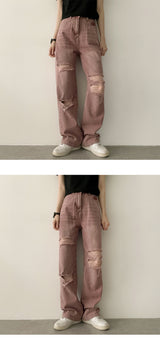Deep washing damage color denim wide pants