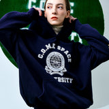 [UNISEX] Faux Shearling-Trimmed Cotton-Jersey Hoodie (Navy) (6656664797302)