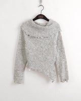 Lawton ribbed diagonal off-shoulder long sleeve knit