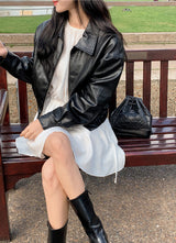 Classic Black Crop Leather Jacket
