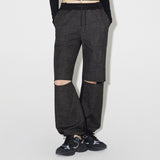 Denim Knit Blocking Pants [BLACK] (6638402568310)