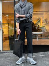 LMN Regular Roll-Up Denim Pants (Black)