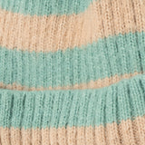FURRY LOGO BEANIE, BEIGE+MINT STRIPE