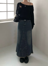 Washing denim long skirt (one color)