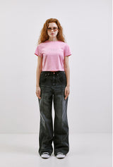 セミブーツカット ワイド ピンタック デニムパンツ /  CHARMS SEMI BOOTCUT  WIDE PINTUCK DENIM PANT BK
