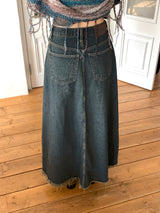 Elder Pintuck Pleated Long Denim Skirt
