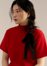 wool ribbon hair strap - black